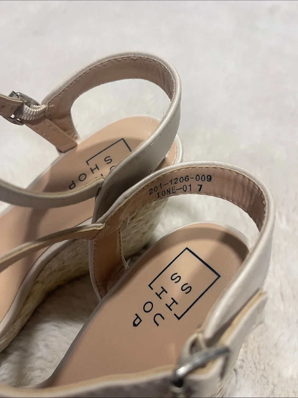 ShuShop Cream Espadrille Wedge Sandals with Silver Studs